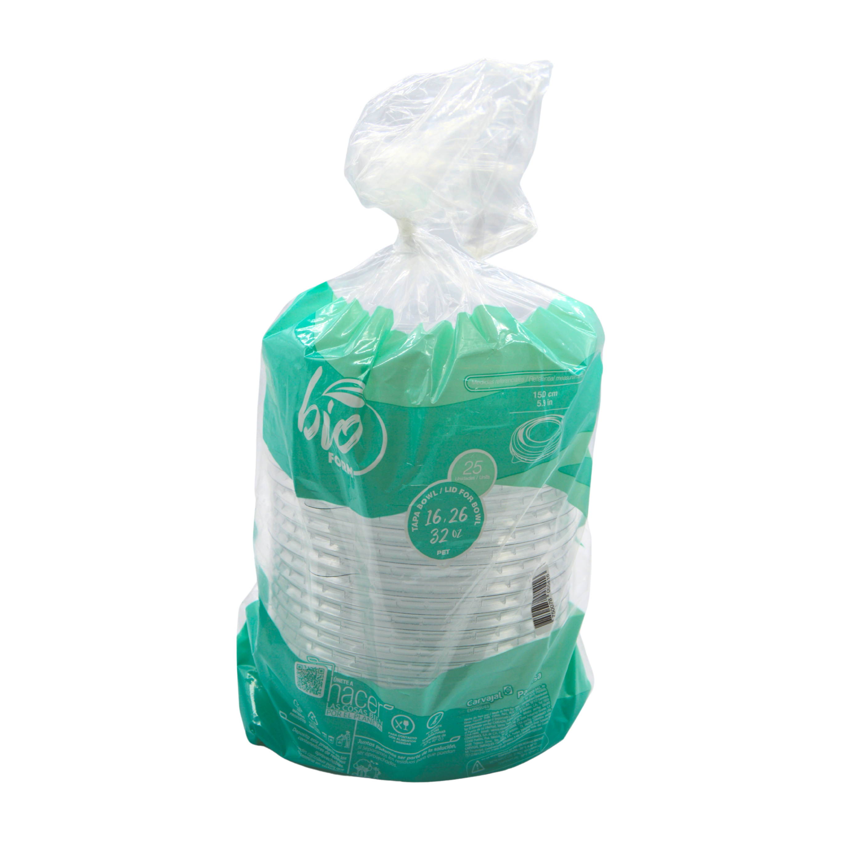 Tapa Plástica PET para Bowl 16-26-32 Oz Bio Conver